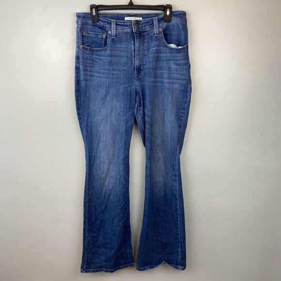 Levis 726 Flare Jeans‎ Womens 32 Blue High Rise Denim Waterless Stretch Zip Fly - Picture 1 of 13